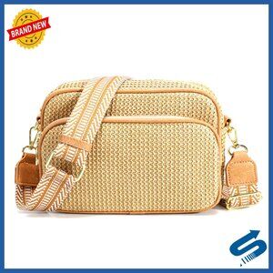 Faux Straw Crossbody Bag RFID Woven Raffia Purse Travel Beach Essentials